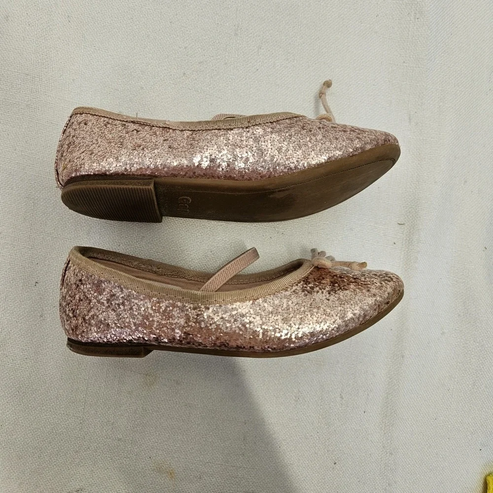 Gap Ballet Flats Girls Size‎ 10 Rose Gold Glitter Bow Elastic Strap Dressy Shoes